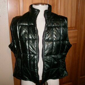 Passports Reversible Vest Green Metallic Faux Snake / Black Fleece Sz XL
